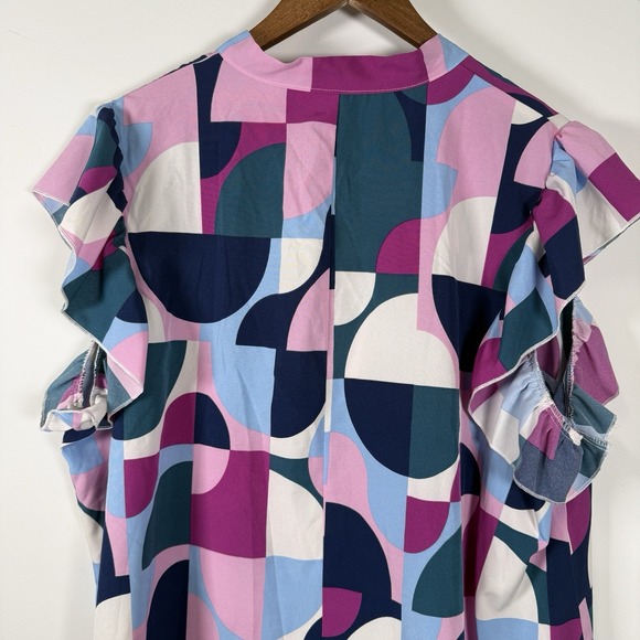 Emery Rose Women's Shirt Geometric Blue Pink Purple Career Ruffle Size 4XL - Picture 5 of 6